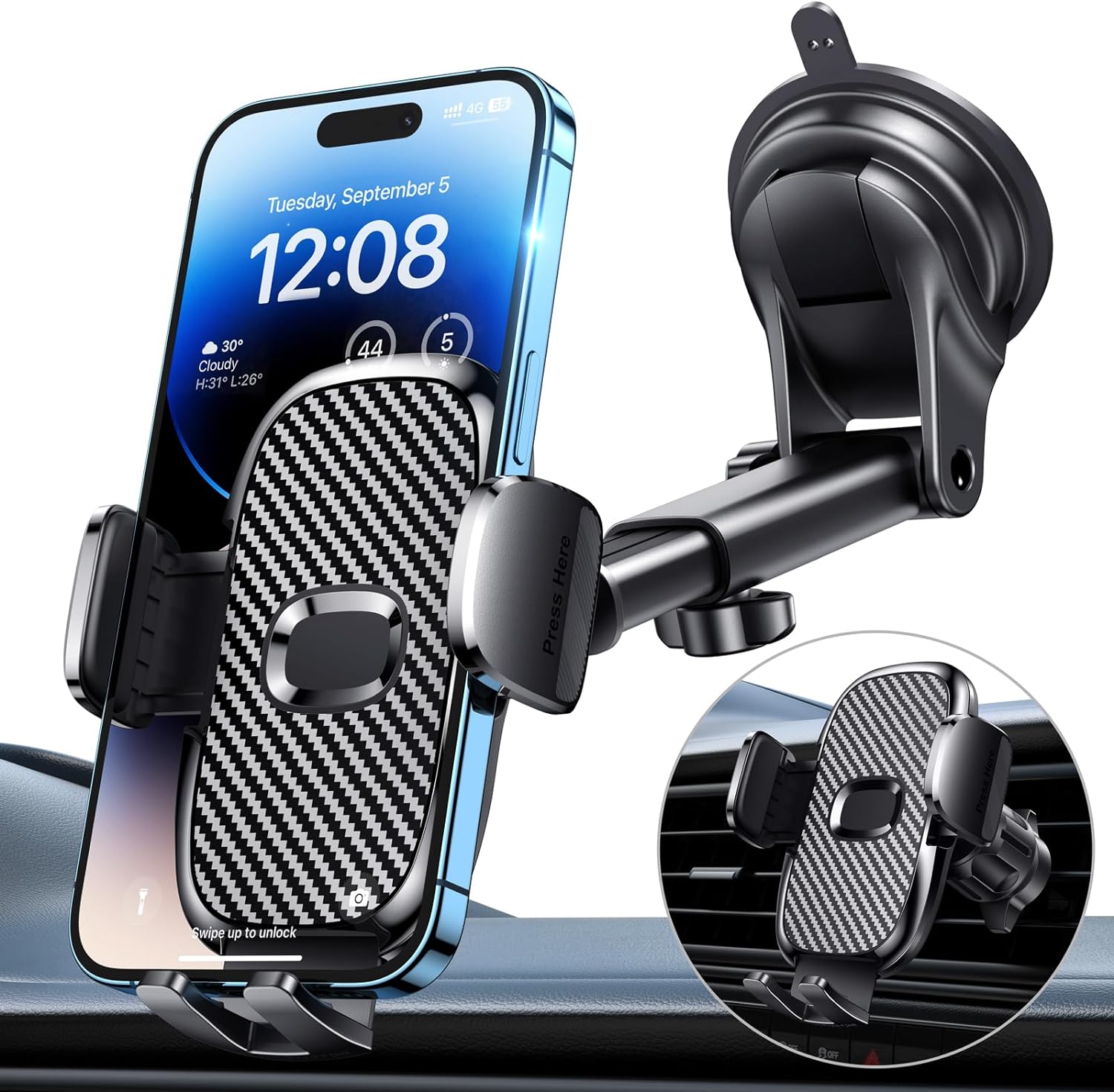 Car Phone Holder[Military-Grade 360°Suction Cup]Ph...