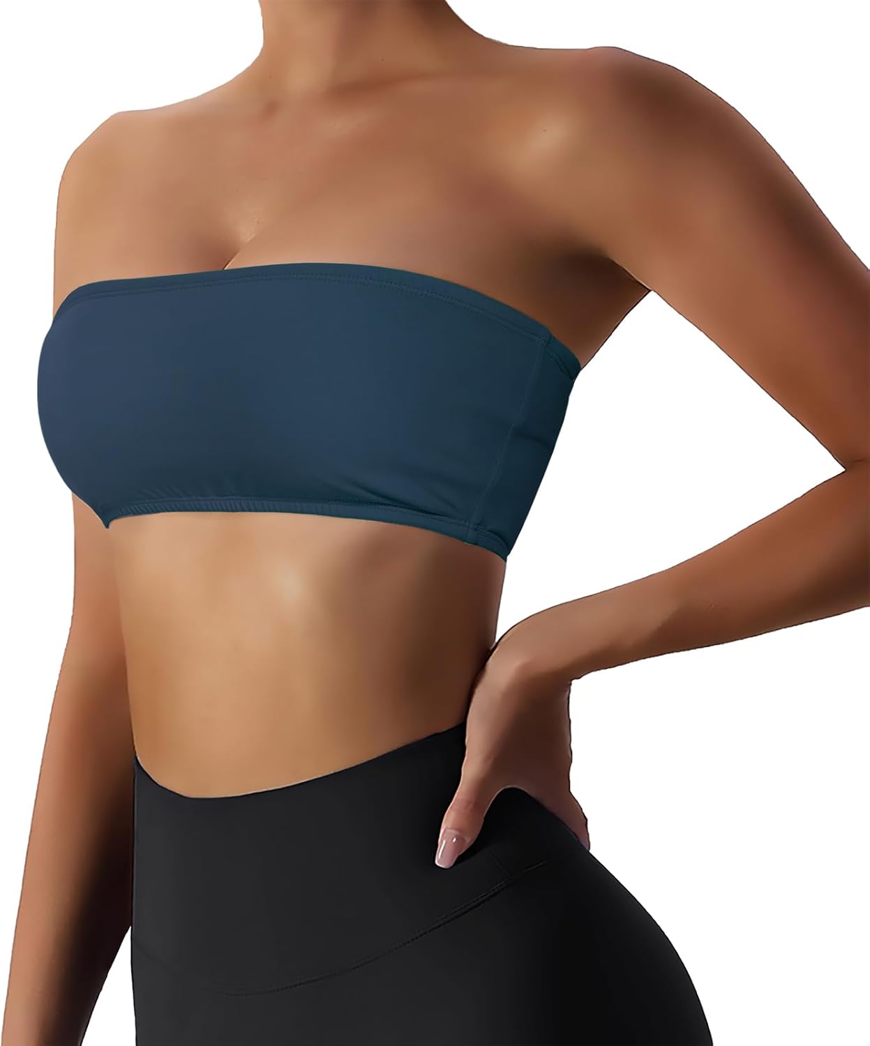 Women’s Padded Bandeau Sports Tube Top Bra Strapless Wireless Solid Seamless Yog...