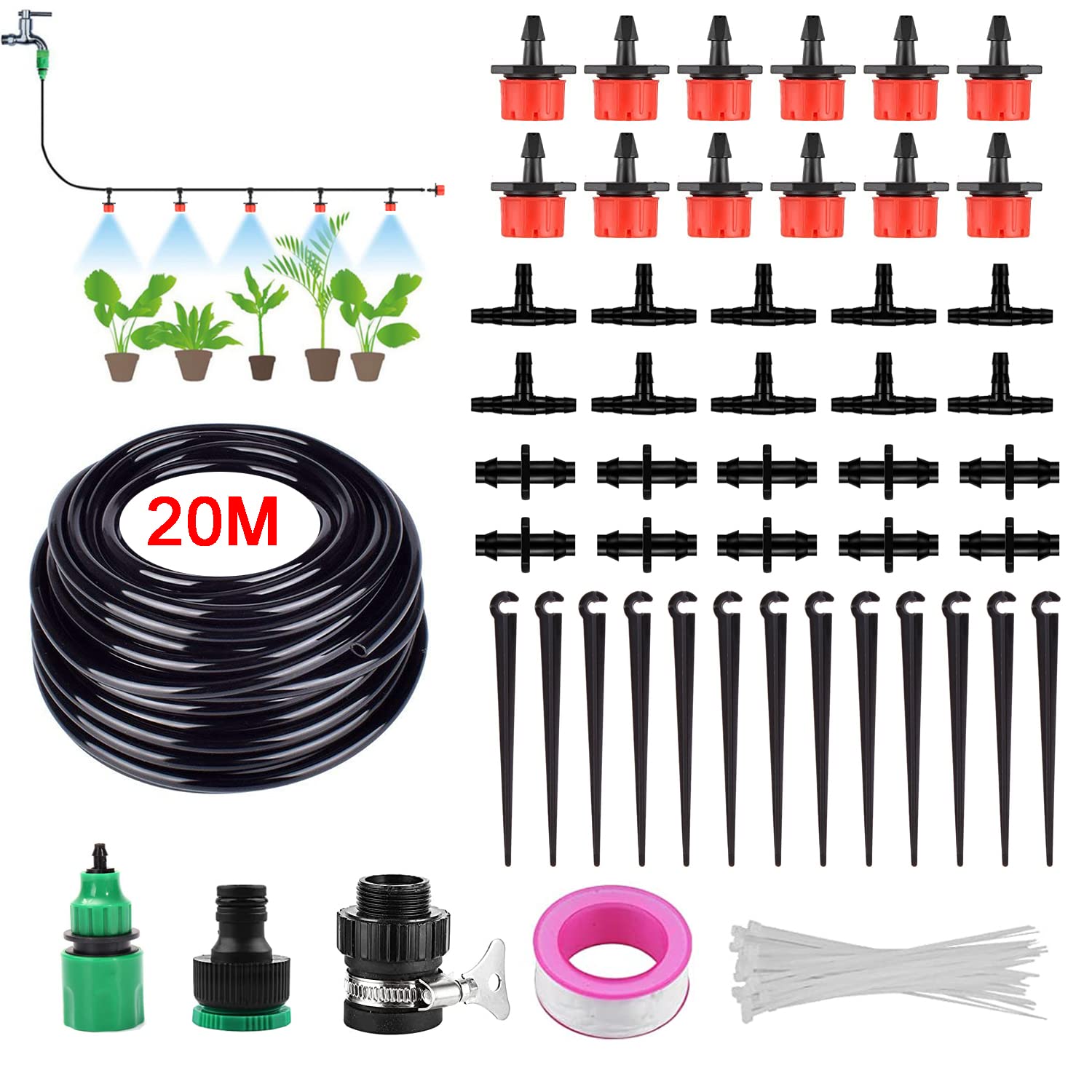 UCLEVER 104pcs Micro Drip Irrigation Kit, 20m/65ft Garden Irrigation DIY System...