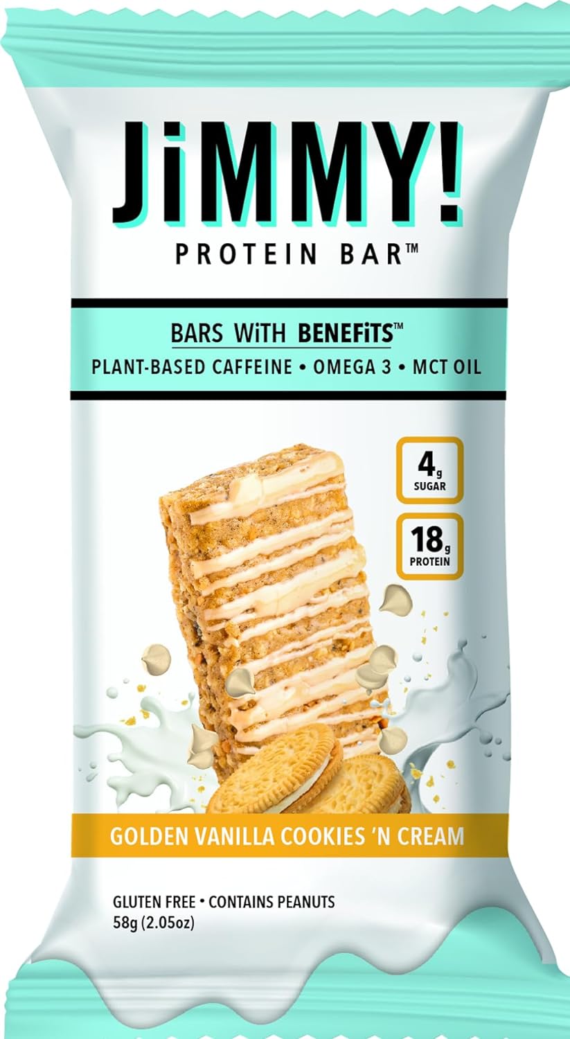 JiMMY! Protein Bars, Golden Vanilla Cookies and Cream, 12 Count | 18g High Prote...