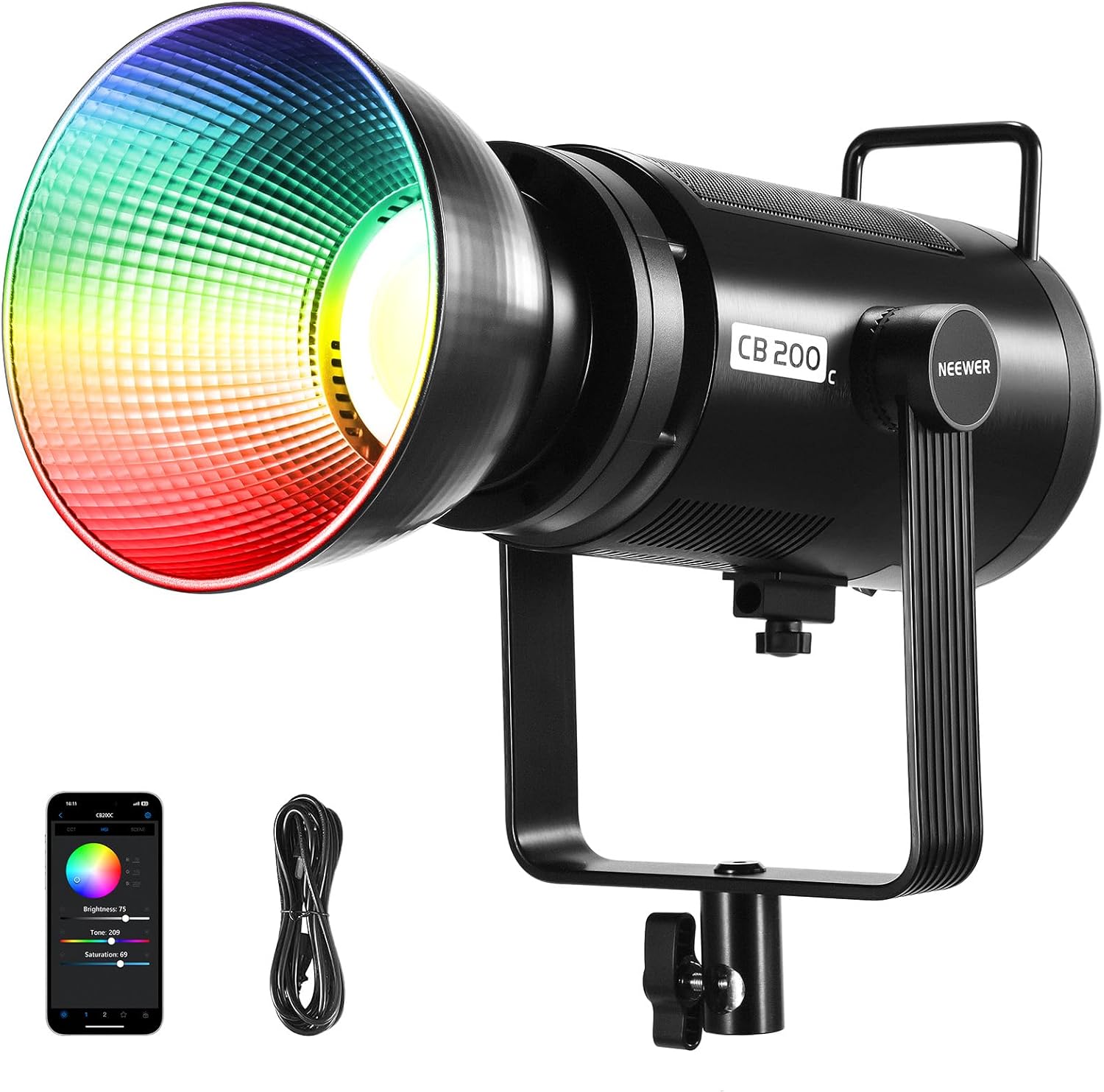 NEEWER CB200C 200W RGBWW COB LED Video Light, APP/2.4G 360° Color 2500K-7500K (D...