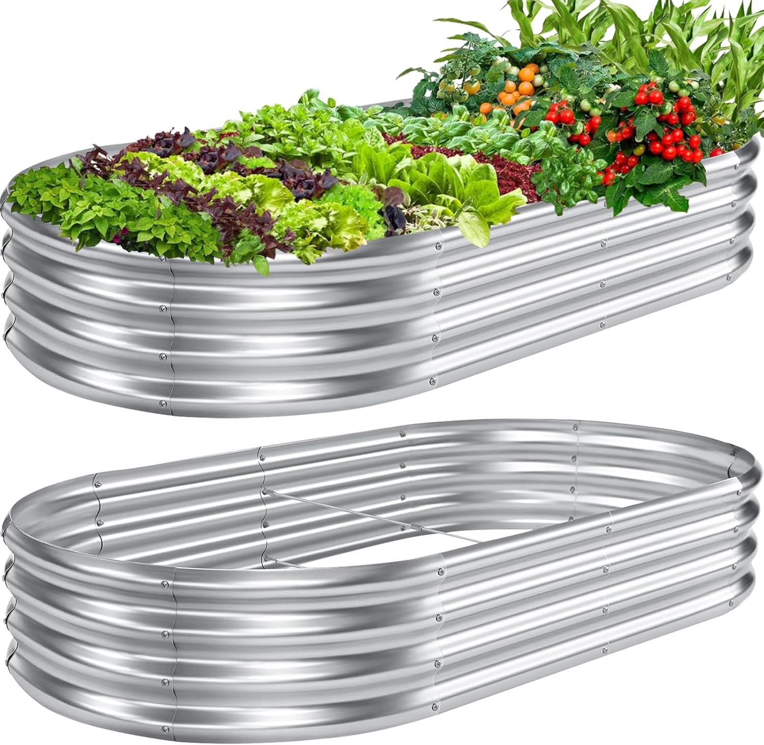 QLOFEI Raised Garden Bed 2Pck-Galvanized Metal Planter Boxes, Stainless Steel Pl...