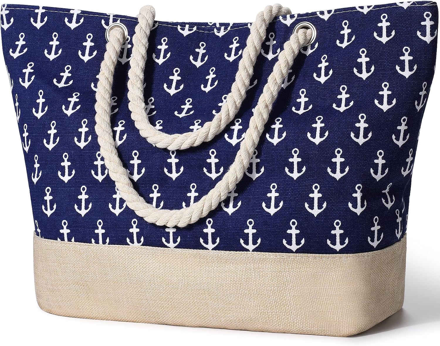 Januts Beach Bag Extra Large Summer Beach Tote Bag with Zip and Rope Handle Wate...