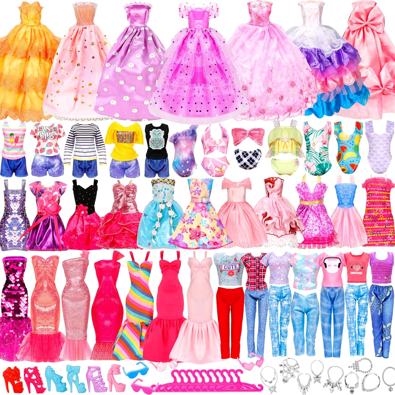 46 Pcs Doll Clothes and Accessories Kit, Including 2 Princess Gowns 4 Fashion Dr...