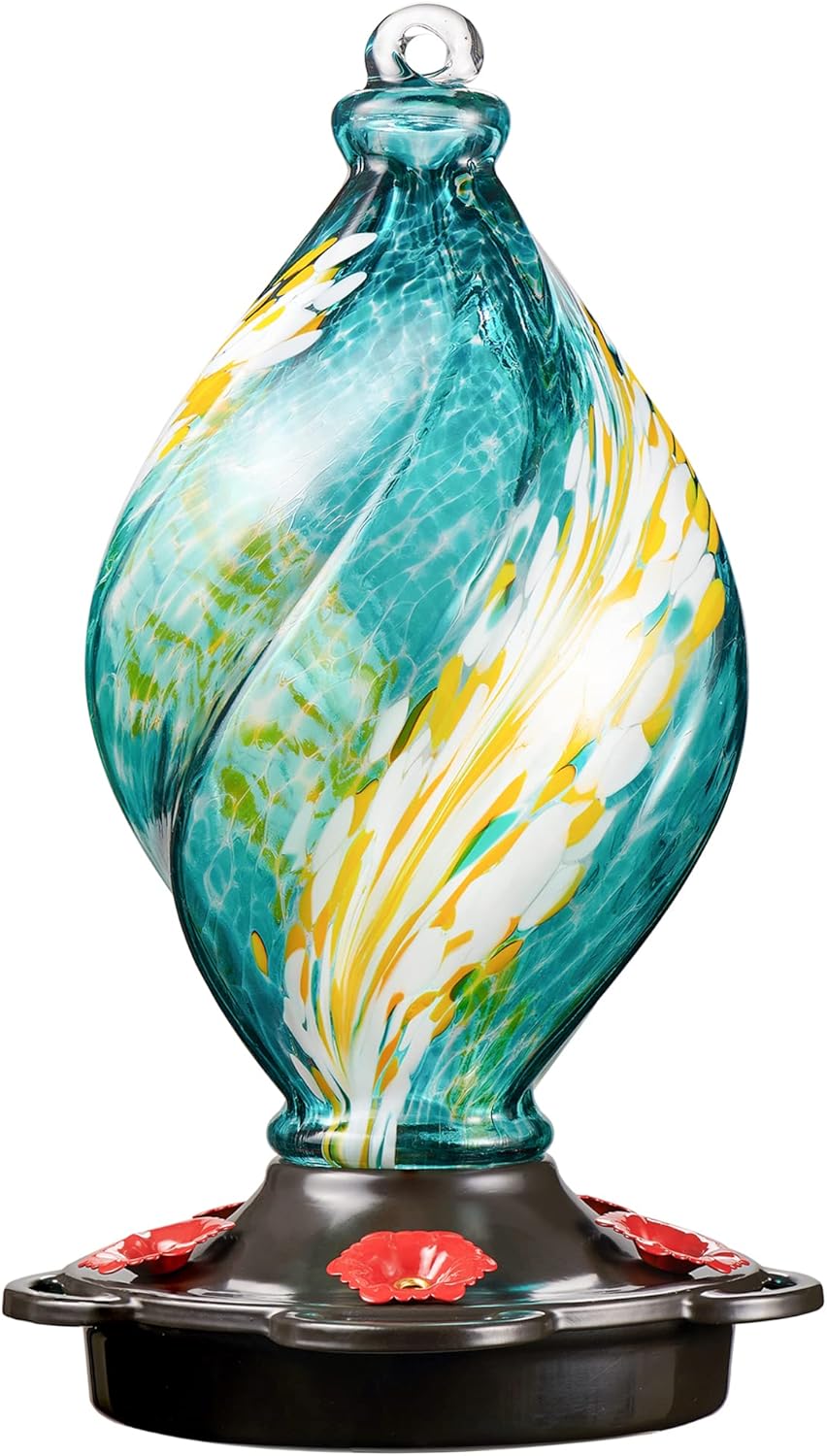 LUJII Ice Cream Shaped Spiral Hummingbird Feeder for Outdoors Hanging, Hand Blow...
