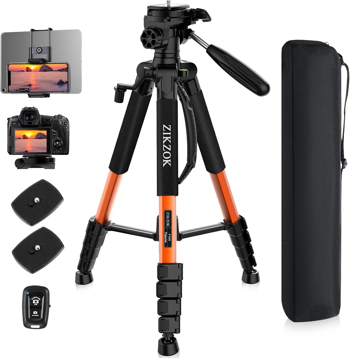 Tripod 75" Camera Tripod, Lightweight Travel Cell Phone Tripod with Wireless Rem...