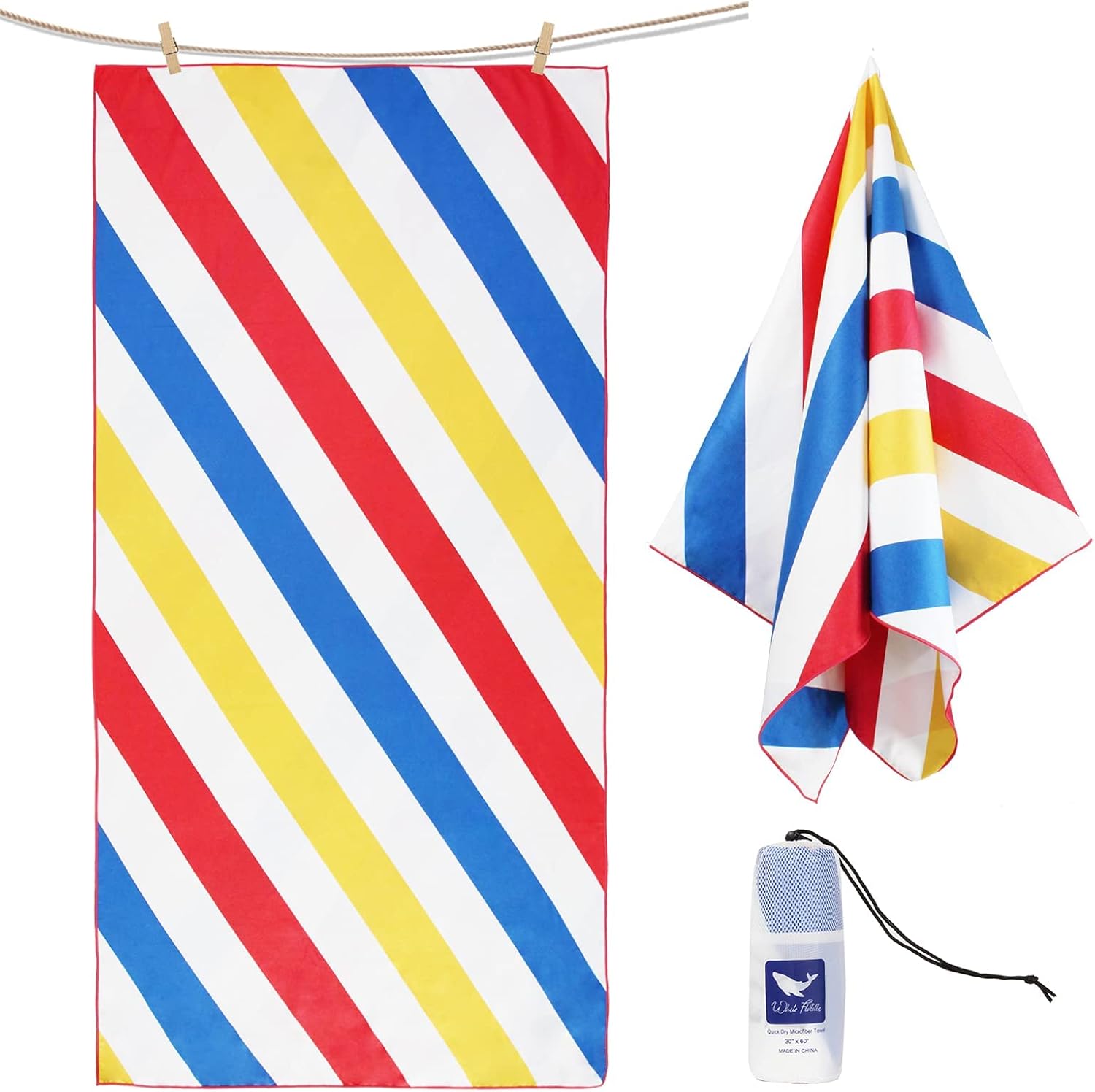 Whale Flotilla Large Quick Dry Beach Towel (30"x60"), Microfiber Sand-Free Beach...