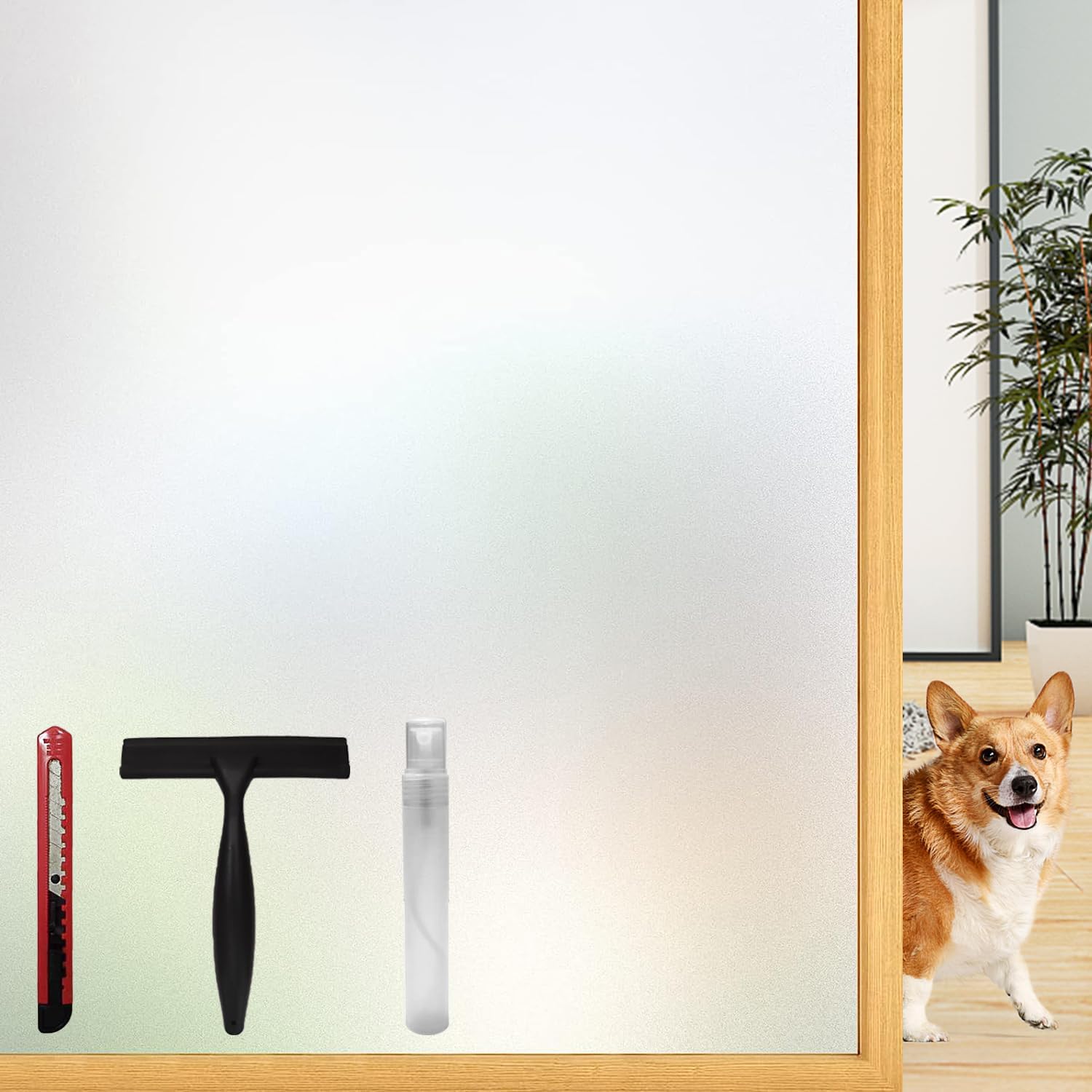 Frosted Glass Window Privacy Film with Installation Tools, Removable, Peep-Proof...