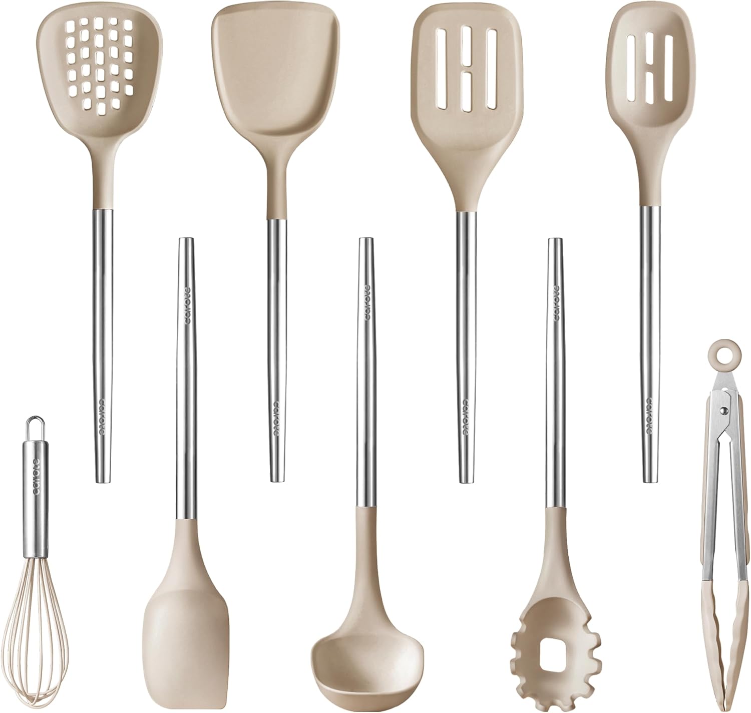 CAROTE 9PCS Kitchen Utensils Set, Silicone Kitchen Utensils Set with Stainless S...