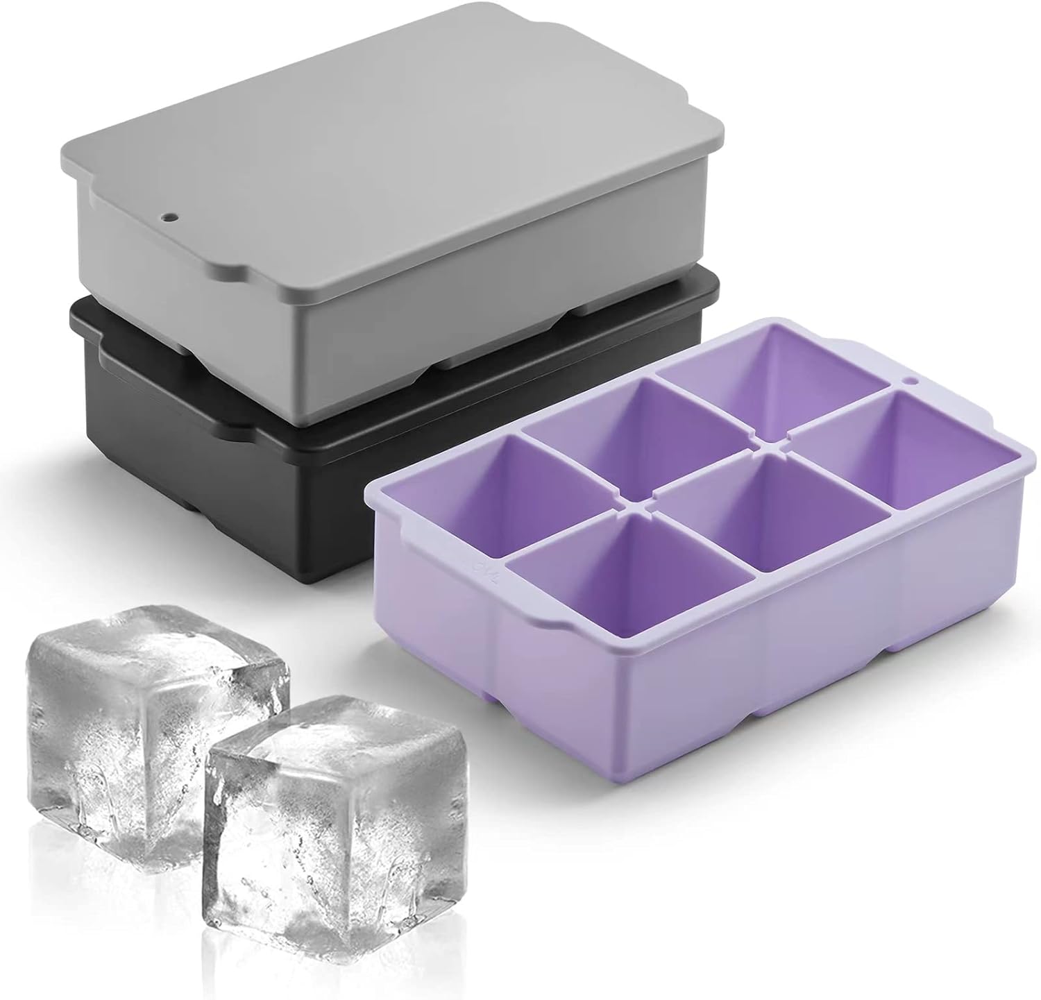3 Pack Silicone Large Ice Cube Tray with Lid, Stac...