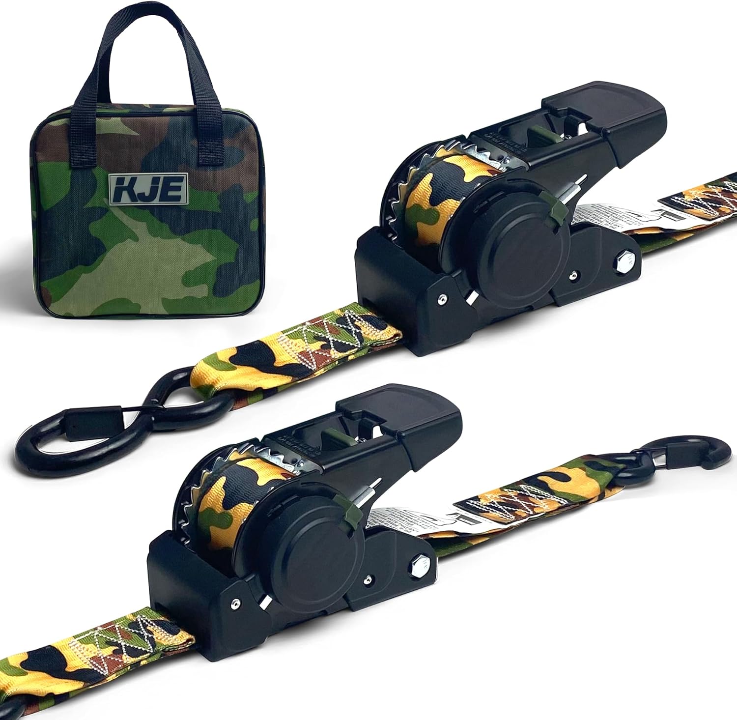 KJE Retractable Ratchet Tie Down Straps (2Pack), Camo 2" x 10' Heavy Duty - 3,31...