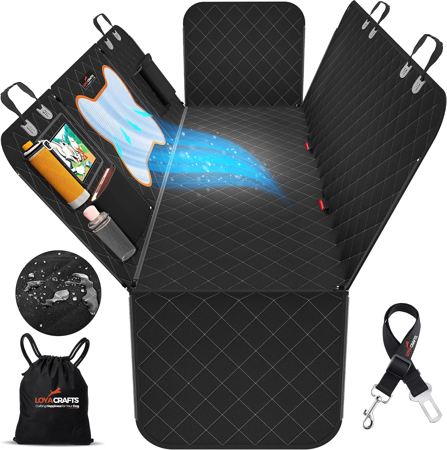 Dog Car Seat Covers, 600D Heavy Duty 100% Waterproof, Nonslip, Zipper Design sea...