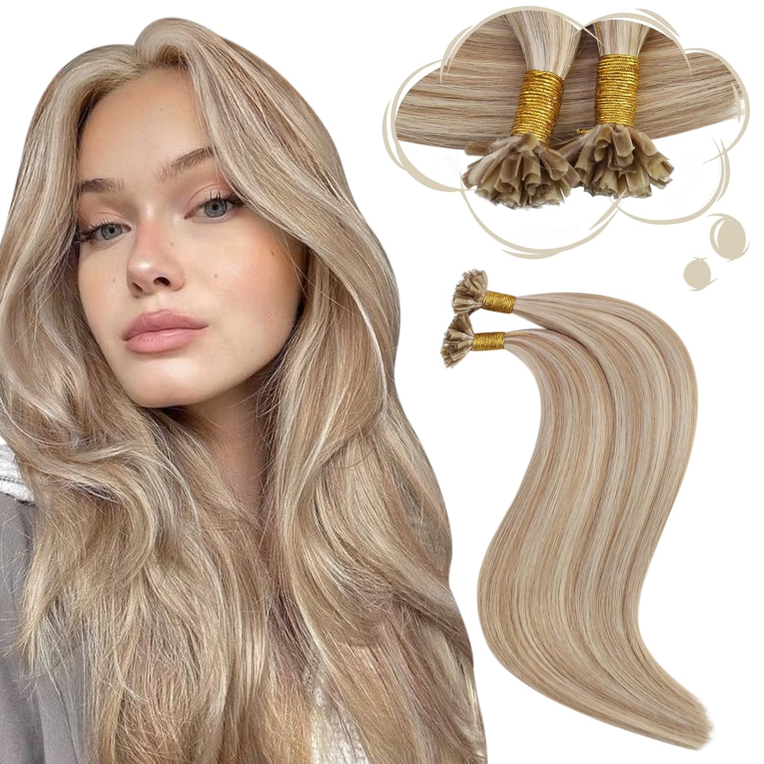 Moresoo U Tip Hair Extensions Blonde Highlight Pre Bonded Hair Extensions Honey...