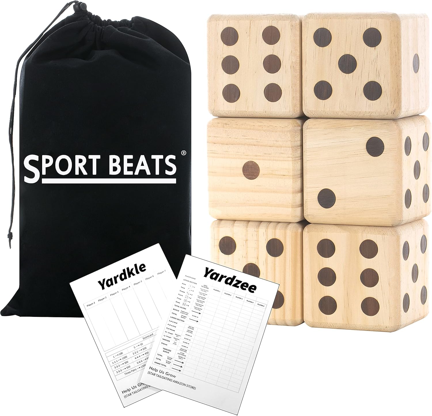 SPORT BEATS Giant Wooden Yard Dice, Outdoor Games Set of 6 with Two Games Giant...