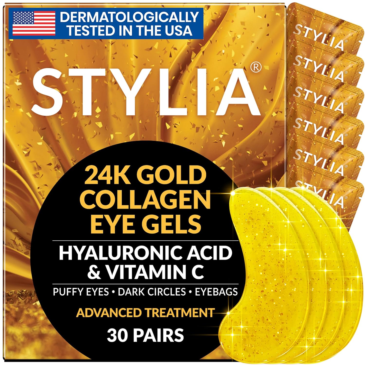 Under Eye Patches for Dark Circles and Puffy Eyes (30 Pairs), 24k Gold Eye Mask...