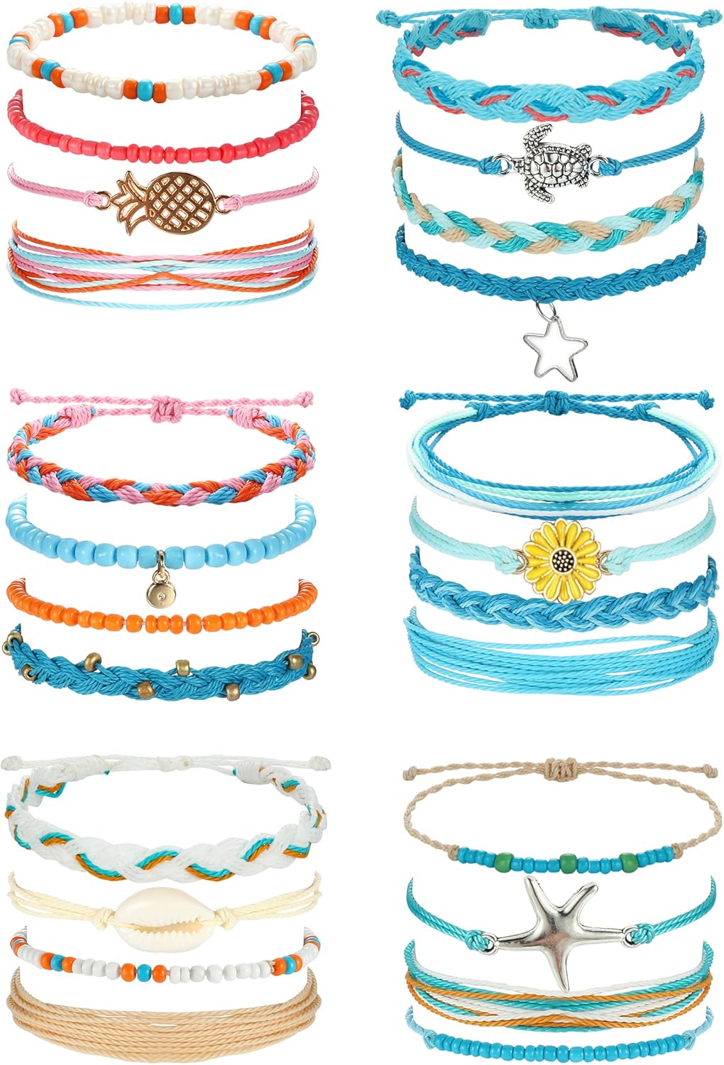 LOLIAS 24 Pieces Waterproof String Bracelets for Women Surfer Wave Boho Bracelet...