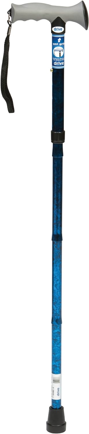 Drive Devilbiss Height Adjustable Folding Walking Stick with Gel Grip, Blue (Pac...