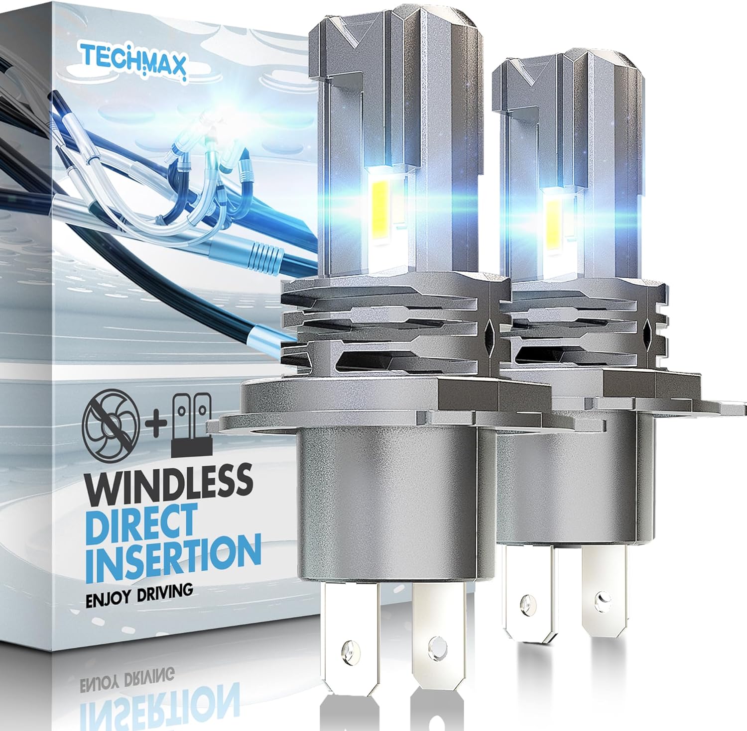 TECHMAX H4 LED Bulb, 9003 HB2 H4 Fog Light Bulb 12000LM Bright 6500K Windless Di...