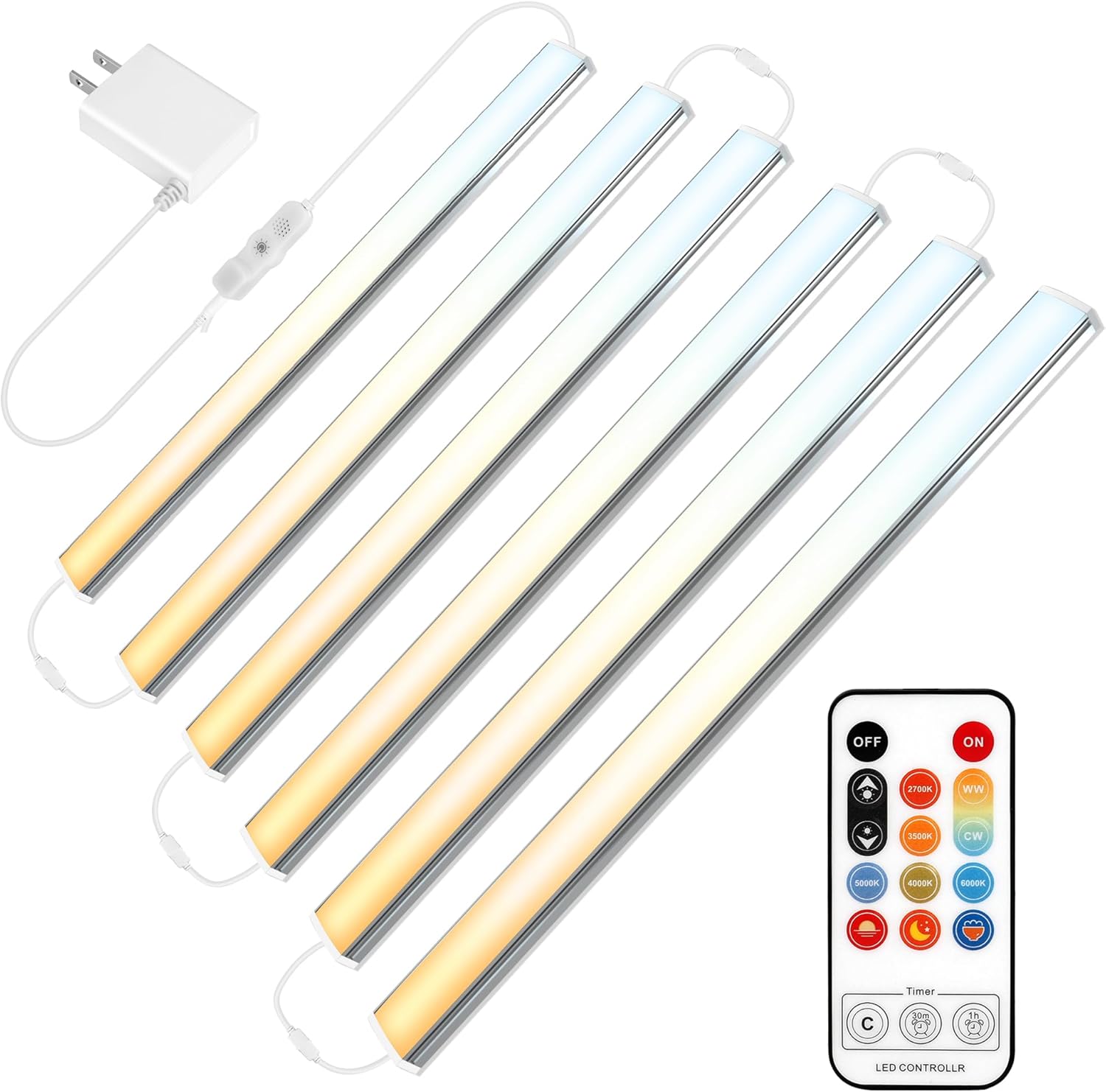 Under Cabinet Lighting Plug in, 6 Pcs 12 Inch Multi-Color Under Cabinet Lighs, S...