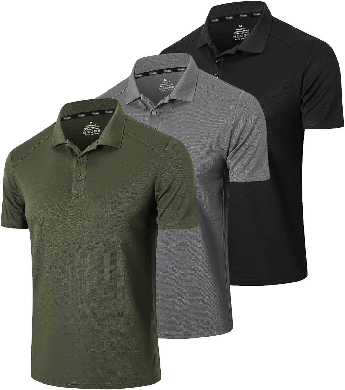 Men’s 3 Pack Polo Shirt Moisture Wicking Dry Fit Performance Athletic Short Slee...
