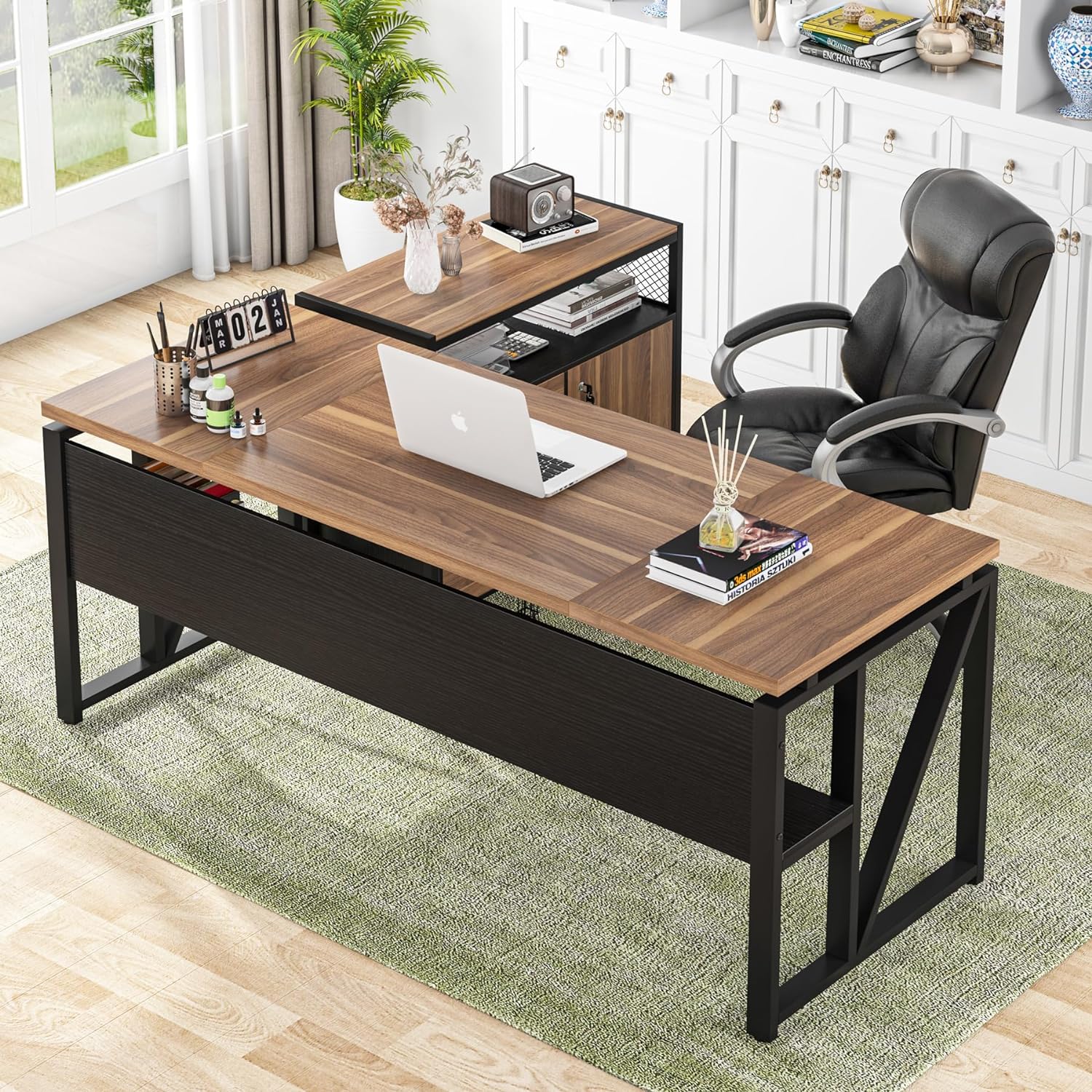 Tribesigns 63" L Shaped Desk with Drawer Cabinet, Executive Computer Desk and la...