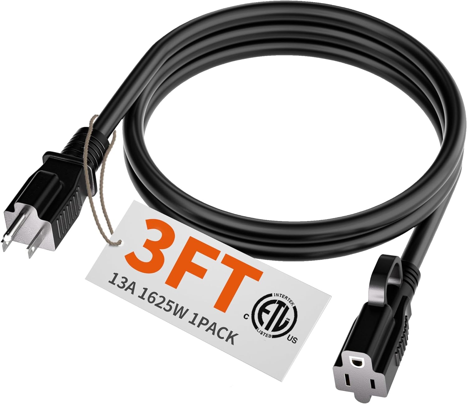 HUANCHAIN Indoor Outdoor Black Extension Cord 3 ft Waterproof, 16/3 Gauge Flexib...