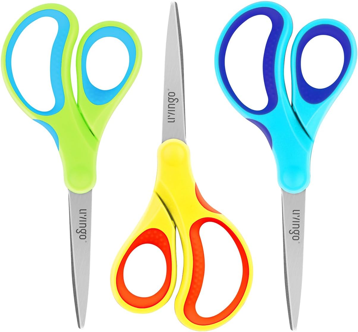 LIVINGO Student Scissors for School: 7 Inch 3 Pack Sharp Pointed Tip Teacher Sci...