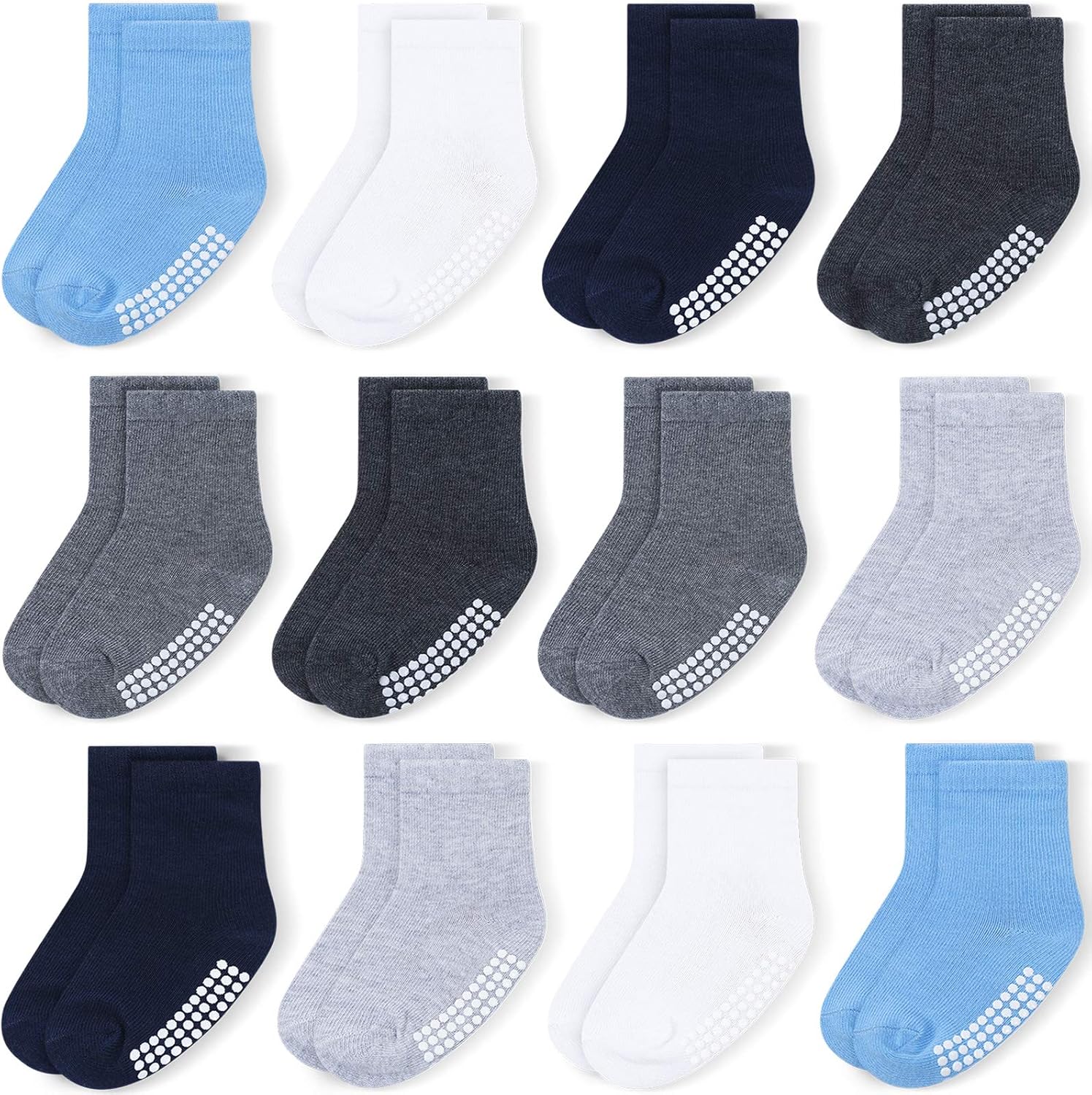 12 Pack Baby Socks Cotton Crew Toddler Socks Grips Non Slip Bottom Kids Socks 4-...