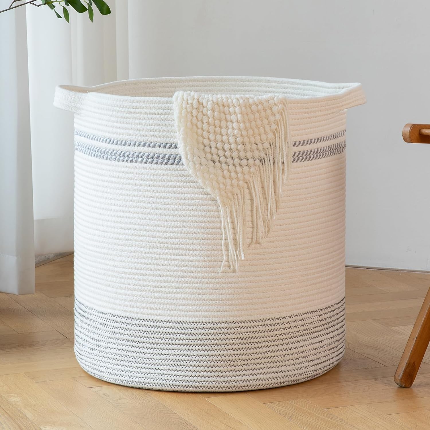 OIAHOMY 80L Laundry Basket, Laundry Hamper, Cotton Rope Storage Basket with Hand...