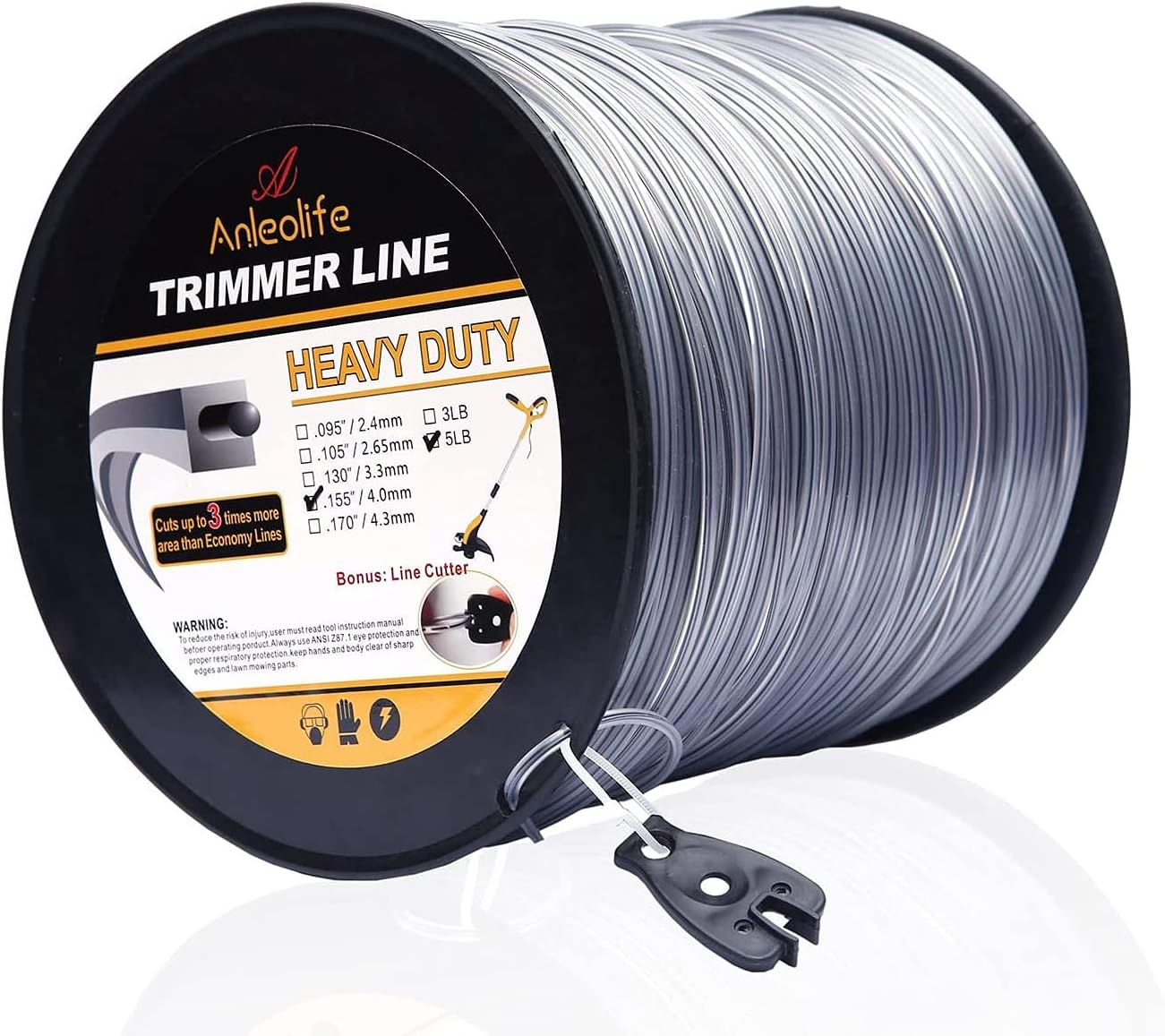 A ANLEOLIFE 5-Pound Heavy Duty Square .155-Inch-by-442-ft String Trimmer Line in...