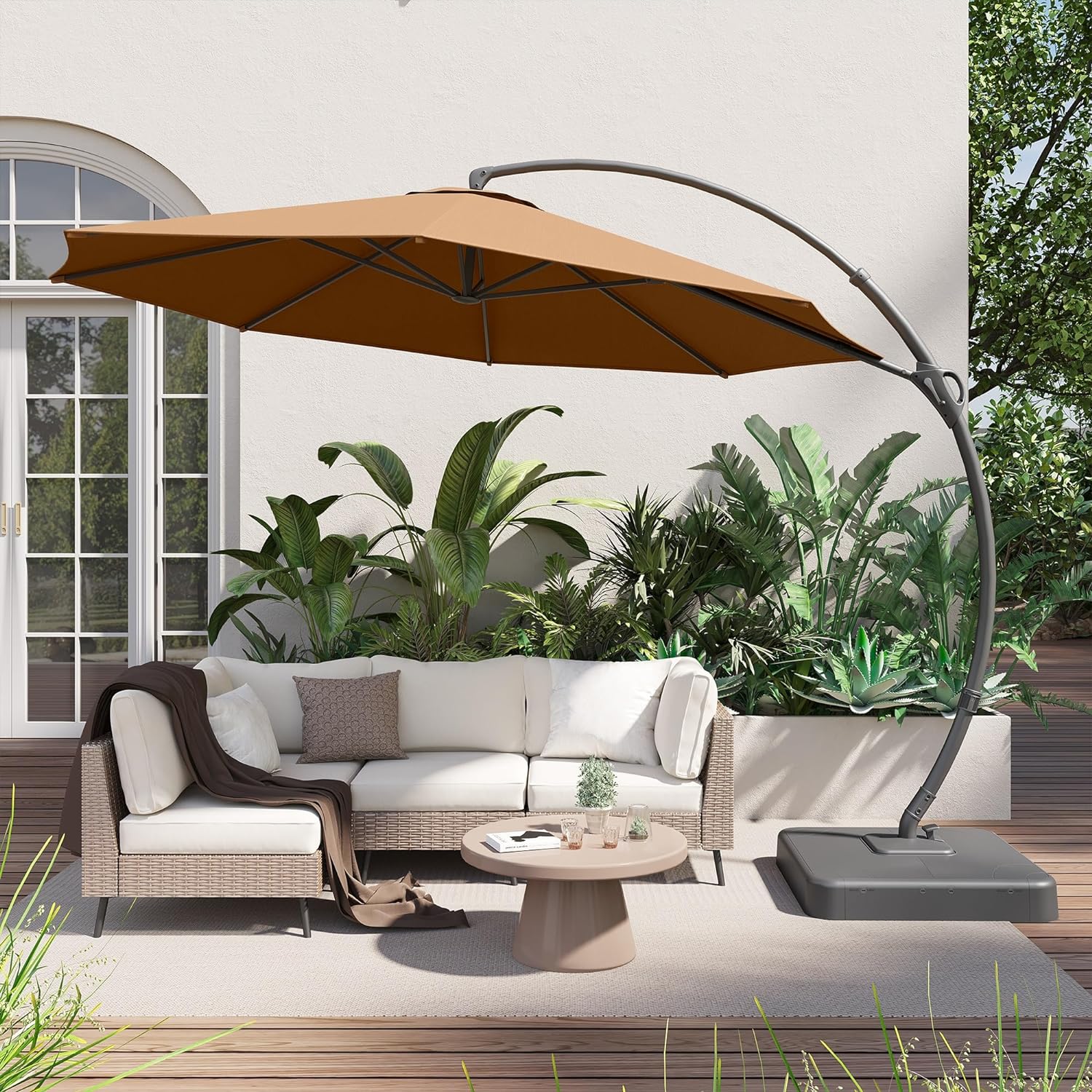 LAUSAINT HOME Outdoor Patio Umbrella with Base included, 10 FT Deluxe Curvy Cant...