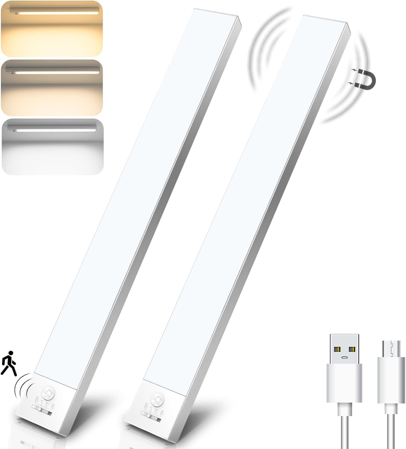 OUILA 32CM Under Cabinet Kitchen Lights Dimming, 1500mAh Motion Sensor Night Lig...