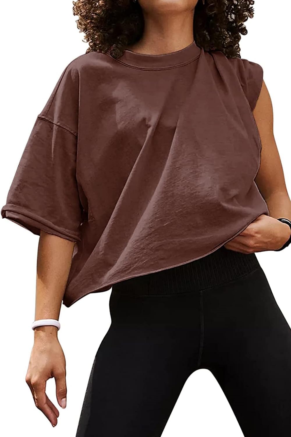 Oversized Workout Shirts for Women Short Sleeve Drop Shoulder Casual Crop Tops B...