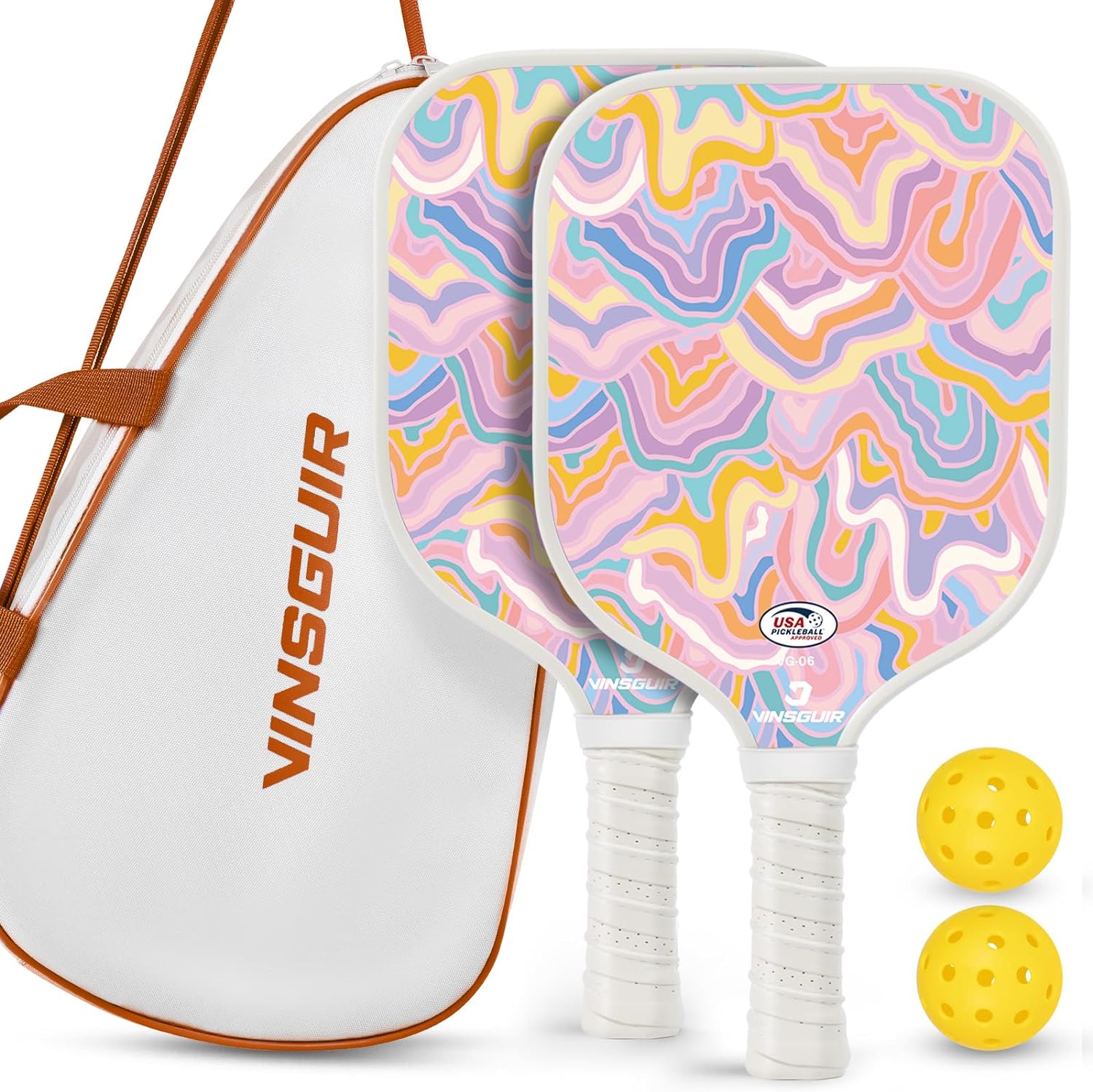 VINSGUIR Pickleball Paddles Set of 2, Lightweight 7.23OZ Fiberglass Pickleball S...