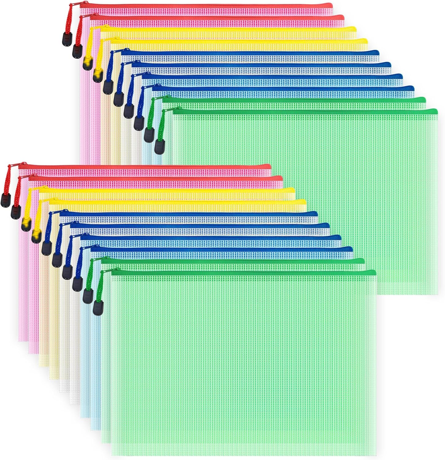 COWORK-UP 20PCS Plastic Zip Wallets A4 Zipper Mesh File Bag Document Holder Pouc...