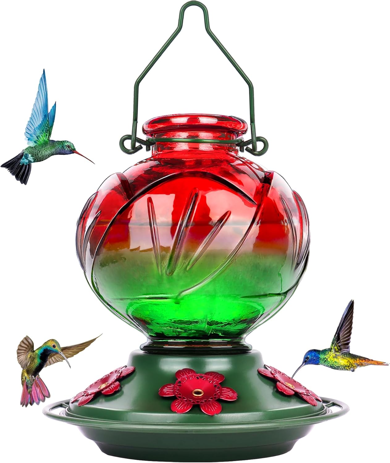 BOLITE Hummingbird Feeder, Glass Hummingbird Feeders for Outdoors Hanging, 22 Ou...