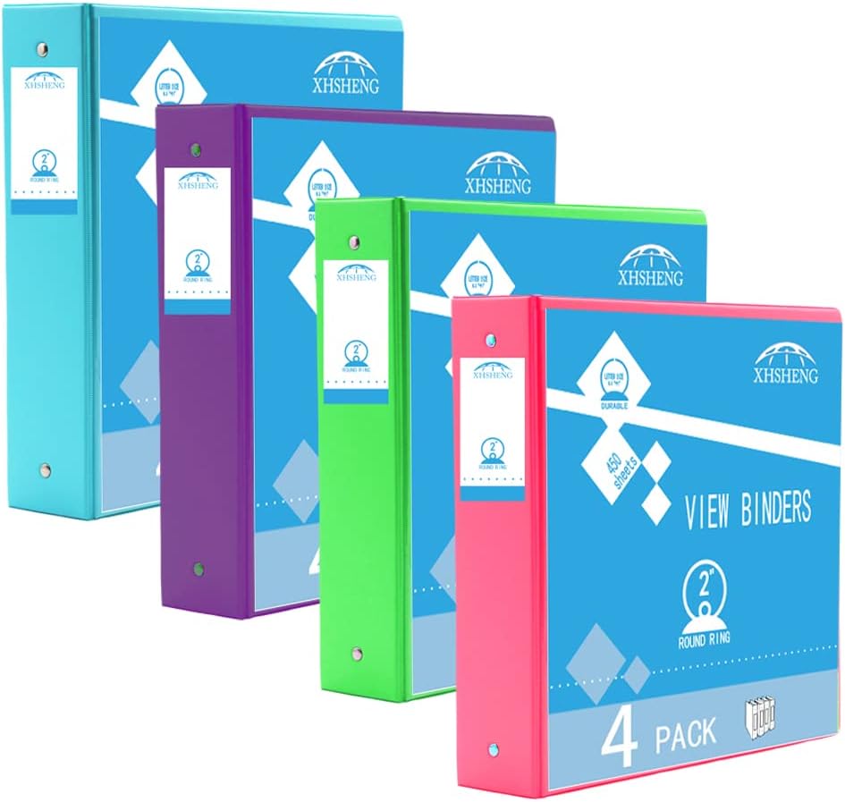 2 Inch 3 Ring Binders,Multicolor Customizable Round Ring Binder for School,Offic...