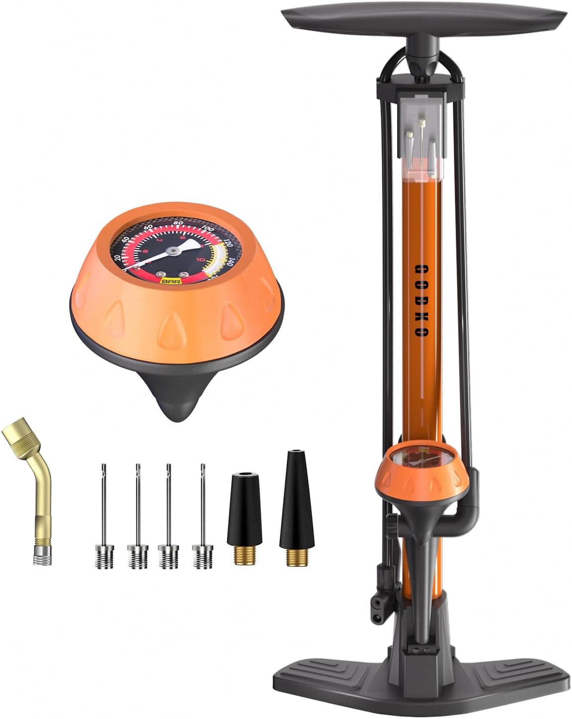 GOBKO Bike Pump Bicycle Floor Pump with Gauge, Bicycle Pumps with Presta and Sch...