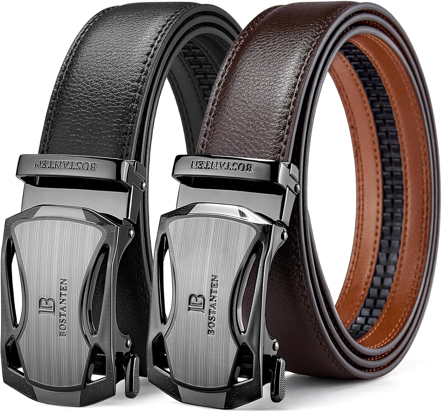 BOSTANTEN Leather Ratchet Belts for Men - Ratchet Mens Belt 1 3/8" with Adjustab...