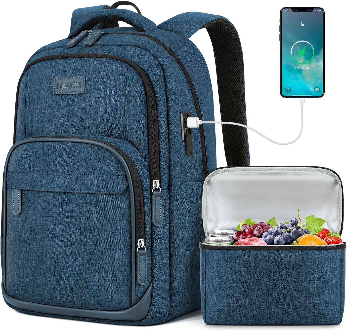 ETRONIK Lunch Backpack, Laptop Backpack with Insulated Cooler Lunch Box for Trav...