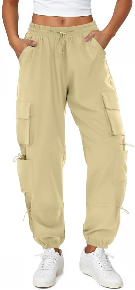 Womens Parachute Cargo Pants with Pockets Quick Dry Hiking Pants Lightweight Wat...