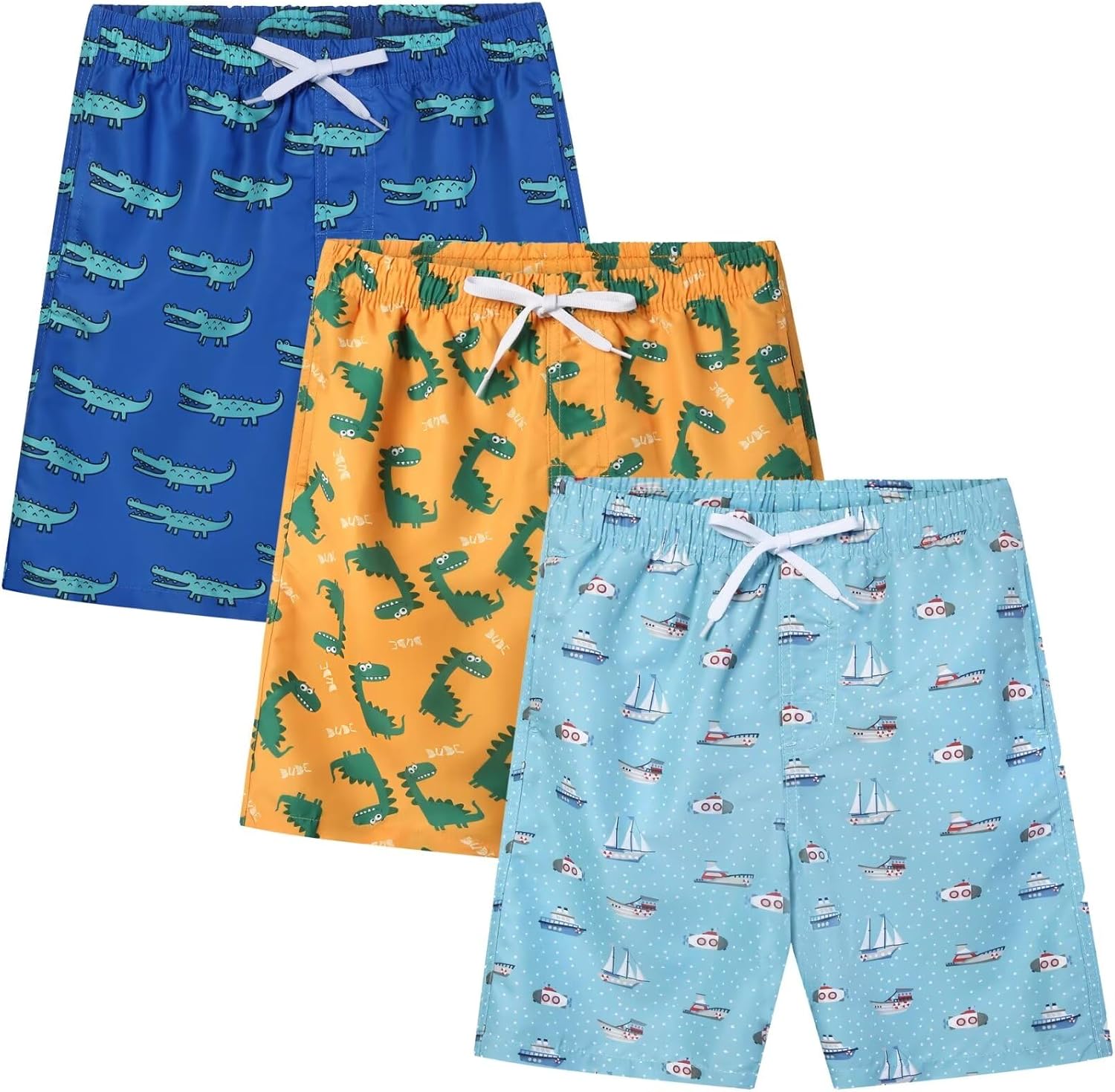 Rolimaka 3 Pack Boy's Swim Trunks Kid Board Shorts with Mesh Lining Youth Swimwe...