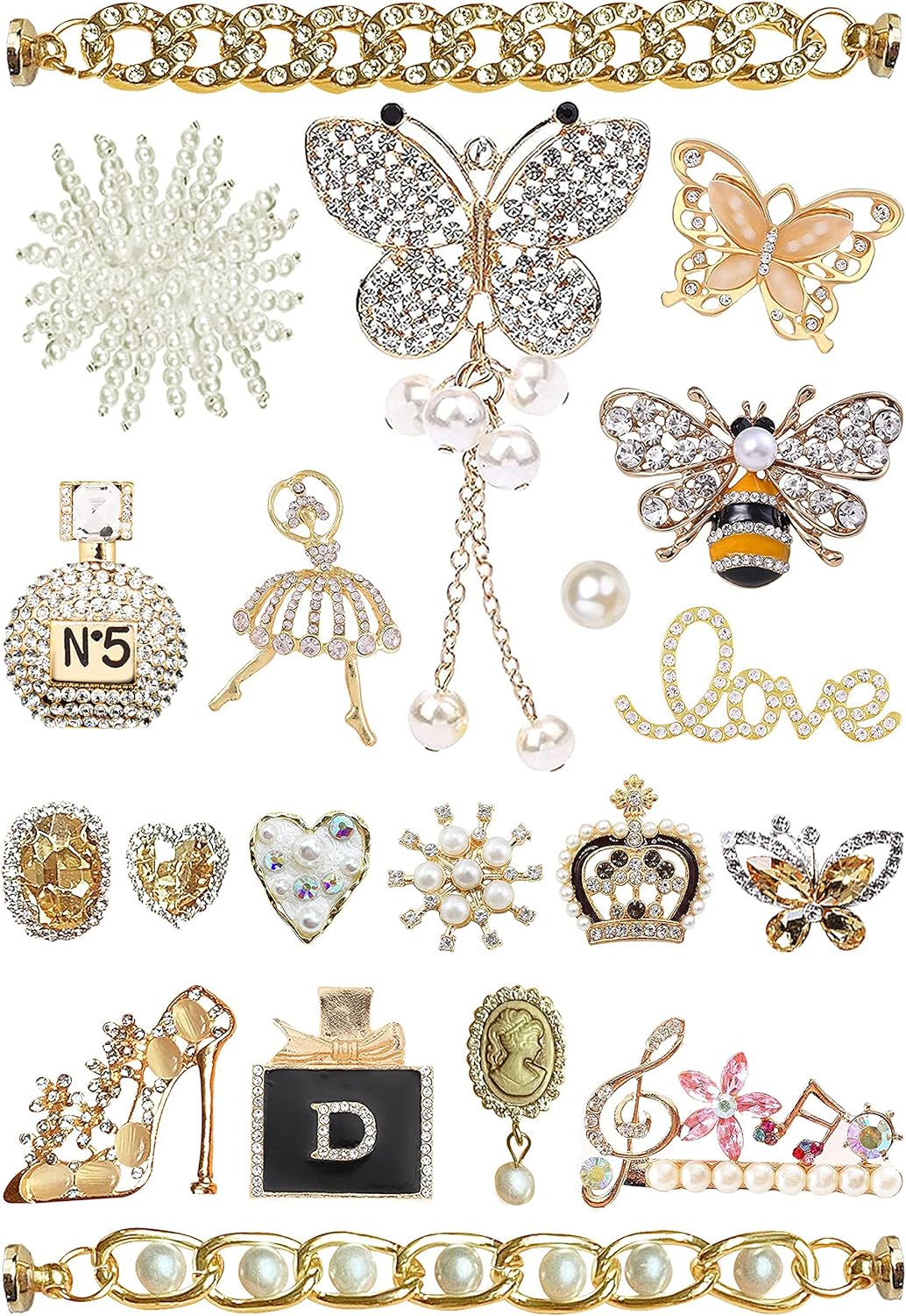 Chic Bling Shoe Charms Gold and Sliver Designer Jewels Pretty Cute Chains Decora...