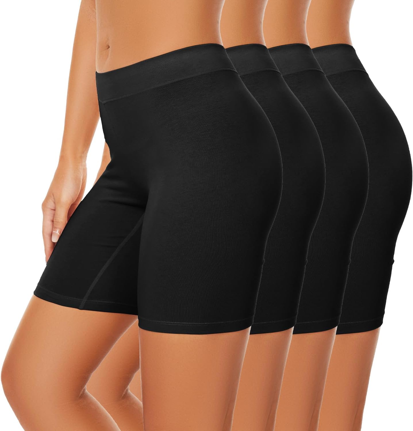 POKARLA Ladies Cotton Boxer Shorts Underwear Anti Chafing Safety Shorts Black-4p...