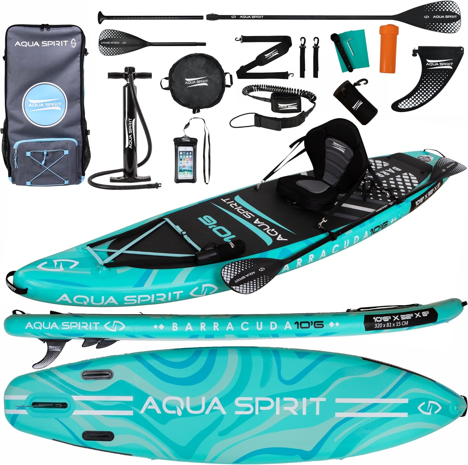 Aqua Spirit Barracuda ISUP/Kayak Inflatable Stand Up Paddle Board 2024 | 10'6x32...
