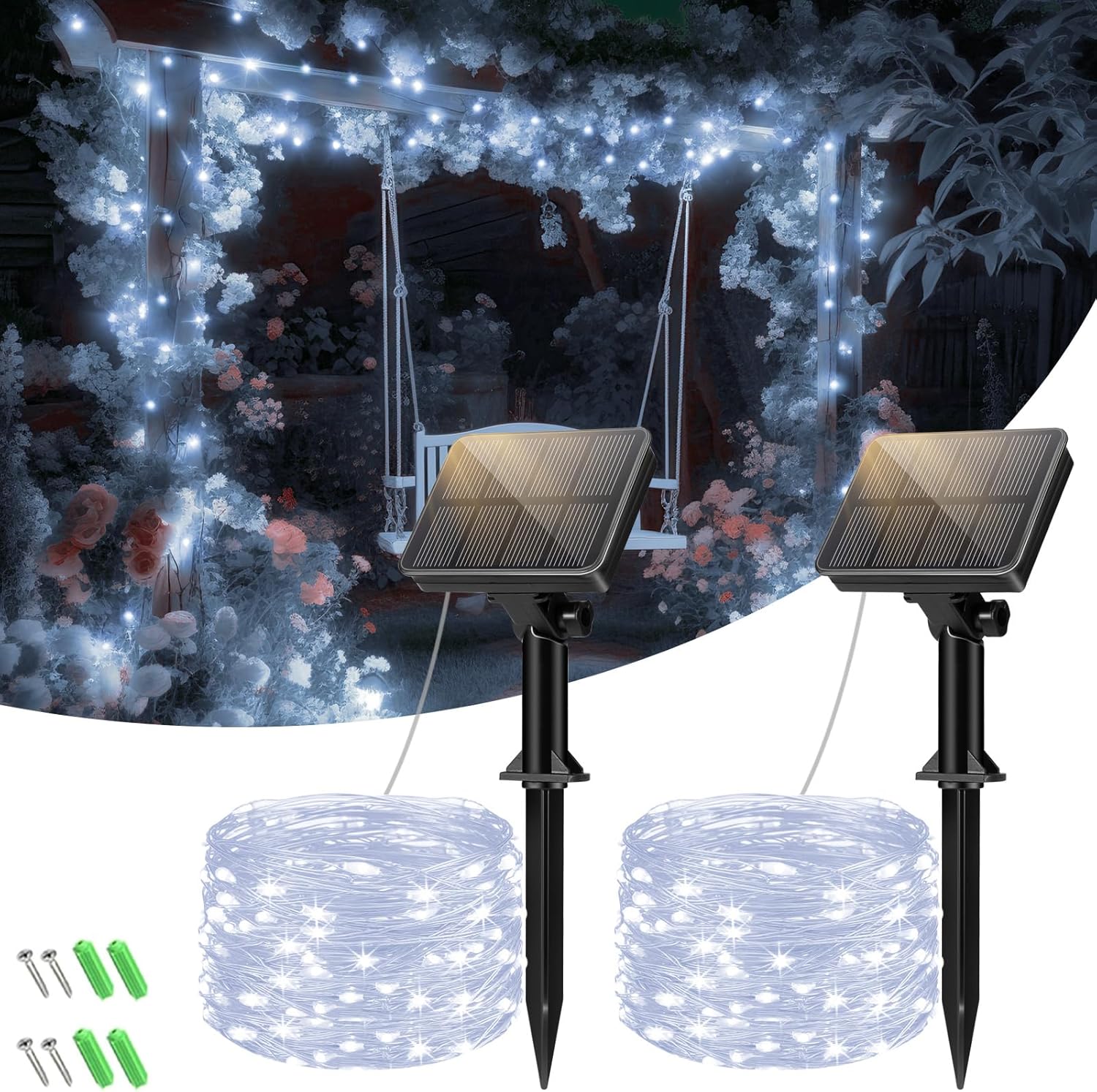 btfarm 2 Pack Solar String Lights Outdoor Garden, 6M/20FT Fairy Lights Solar Pow...