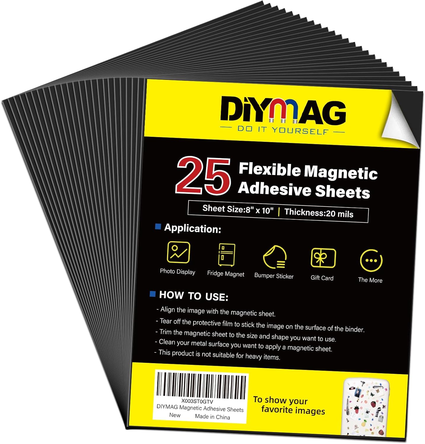 DIYMAG Magnetic Adhesive Sheets, |8" x 10"|, 25 Pack ，Magnetic Sheets with Adhe...