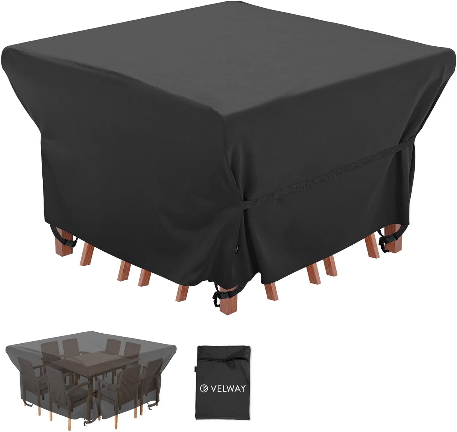Velway Patio Table Chairs Set Cover Square Waterproof 74"Lx74"Wx28"H Outdoor Bis...