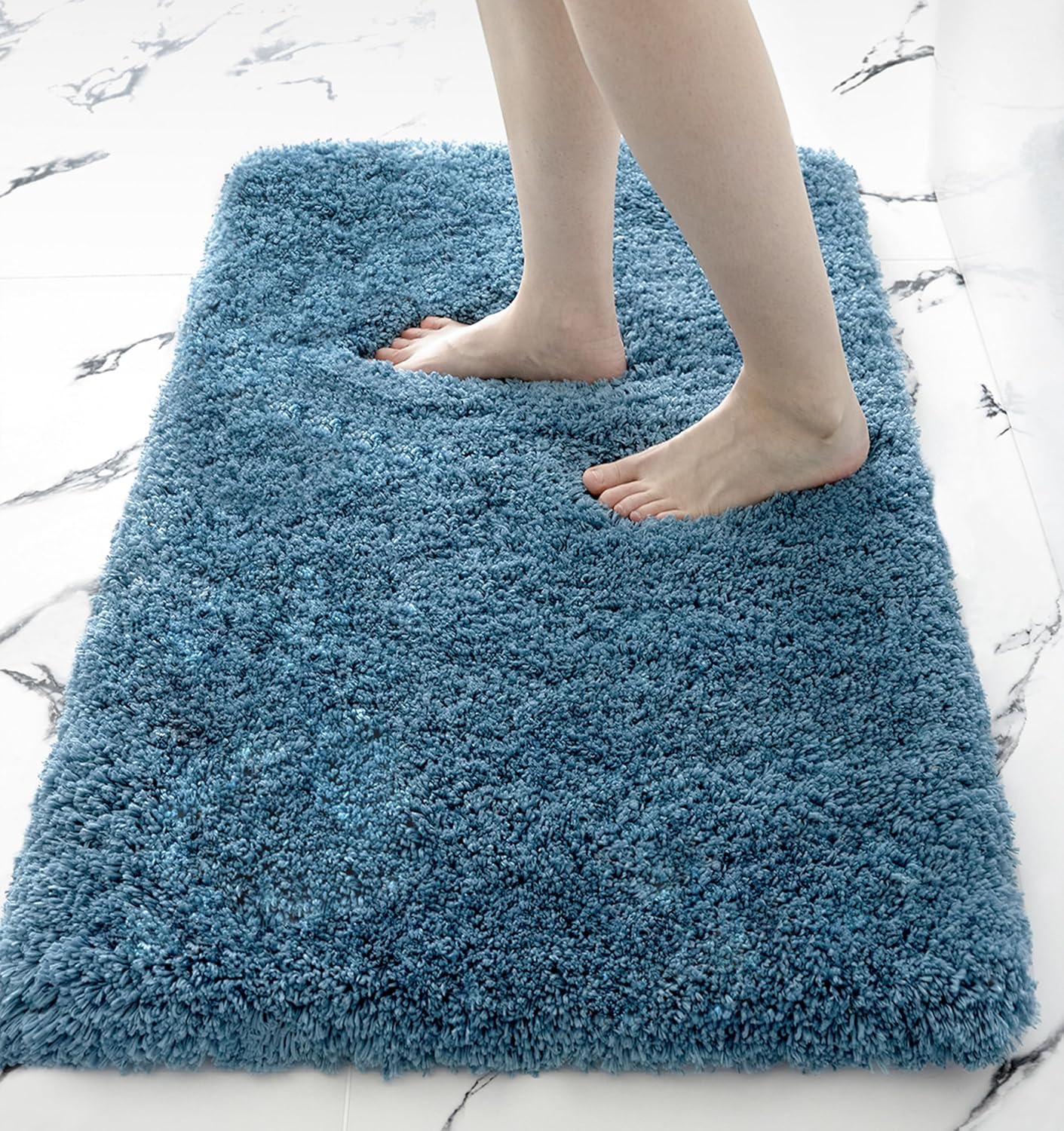 Blue Bathroom Rug 17x24in Washable Non Slip Bath Mat for Bathroom Floor Soft Abs...