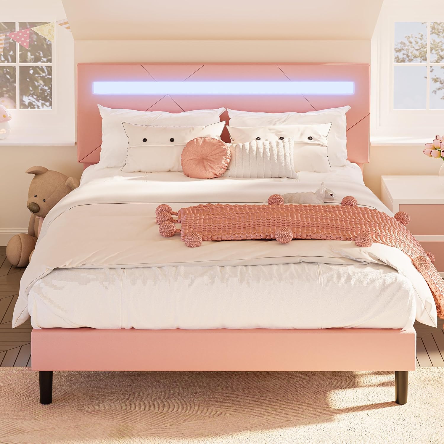 LIKIMIO Full Bed Frame with LED Lights(Smart APP Control), Upholstered Modern Pl...